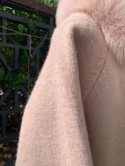 Xiaoxiangfeng Sweater Jacket Hooded Fox Big Fur Collar Lazy Thickened Short Cardigan YM1804