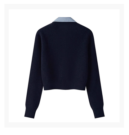 College style sweater for women autumn and winter new fake two-piece sweater British polo collar  YM871