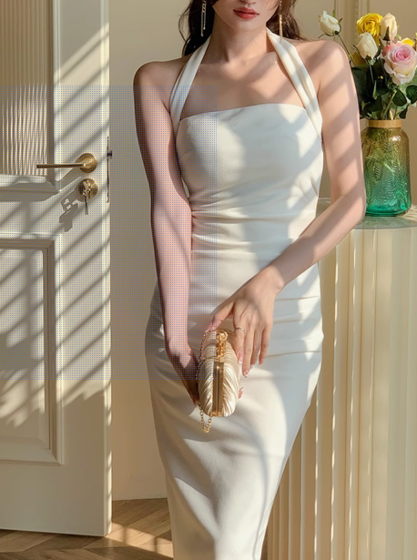 Halter neck dress new sheath birthday party dress YM1939
