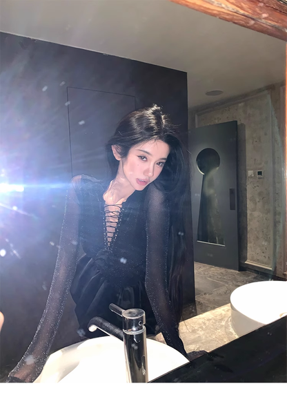 Hollow Neck Birthday Black Party Dress YM1996