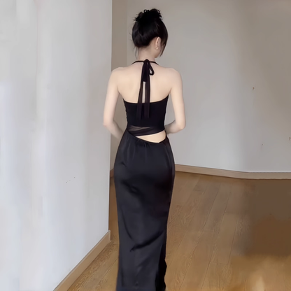 Black Sexy Halter Sheath Long Vacation Dress  Holiday Dress  YM2206