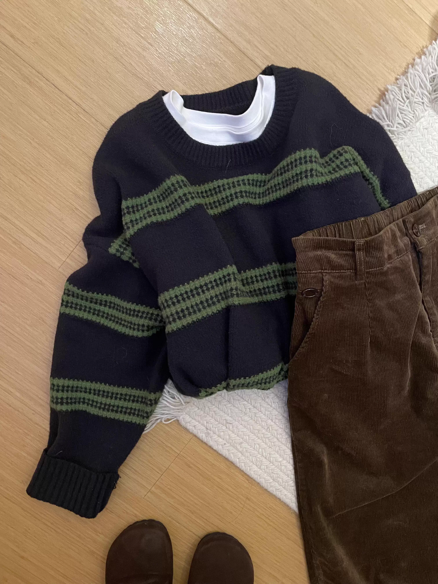 Striped Color-Blocked Sweater, Soft Knitwear YM2409