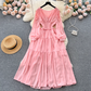 Elegant V-neck long-sleeved waist chiffon dress YM305