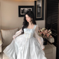 Blue French Square Neck Long Dress Fairy Glossy  Party Dress Prom Dress YM2028