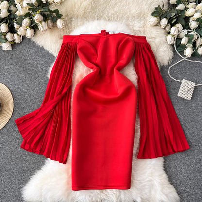Off The Shoulder Red Holiday Dress  YM810