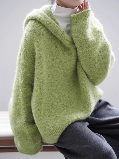 Fruit Green Loose Thickened Hooded Knitted Sweater YM1848