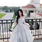 Blue French Square Neck Long Dress Fairy Glossy  Party Dress Prom Dress YM2028