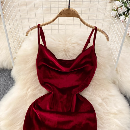 Royal Blue Spaghetti Straps Velvet Holiday Dress YM291