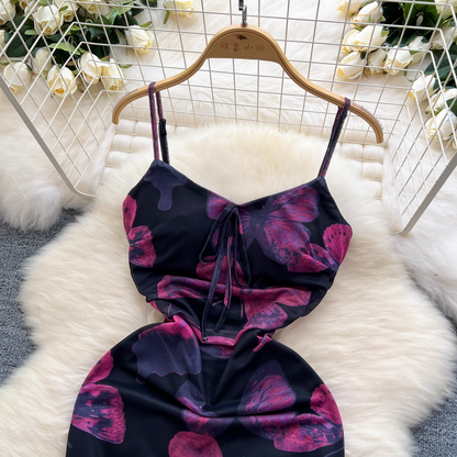 Butterfly print strappy dress YM1115