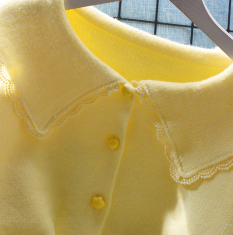 Cute Doll Collar Yellow Short Sweater Jacket Sweet Wear Knitted Top YM2372