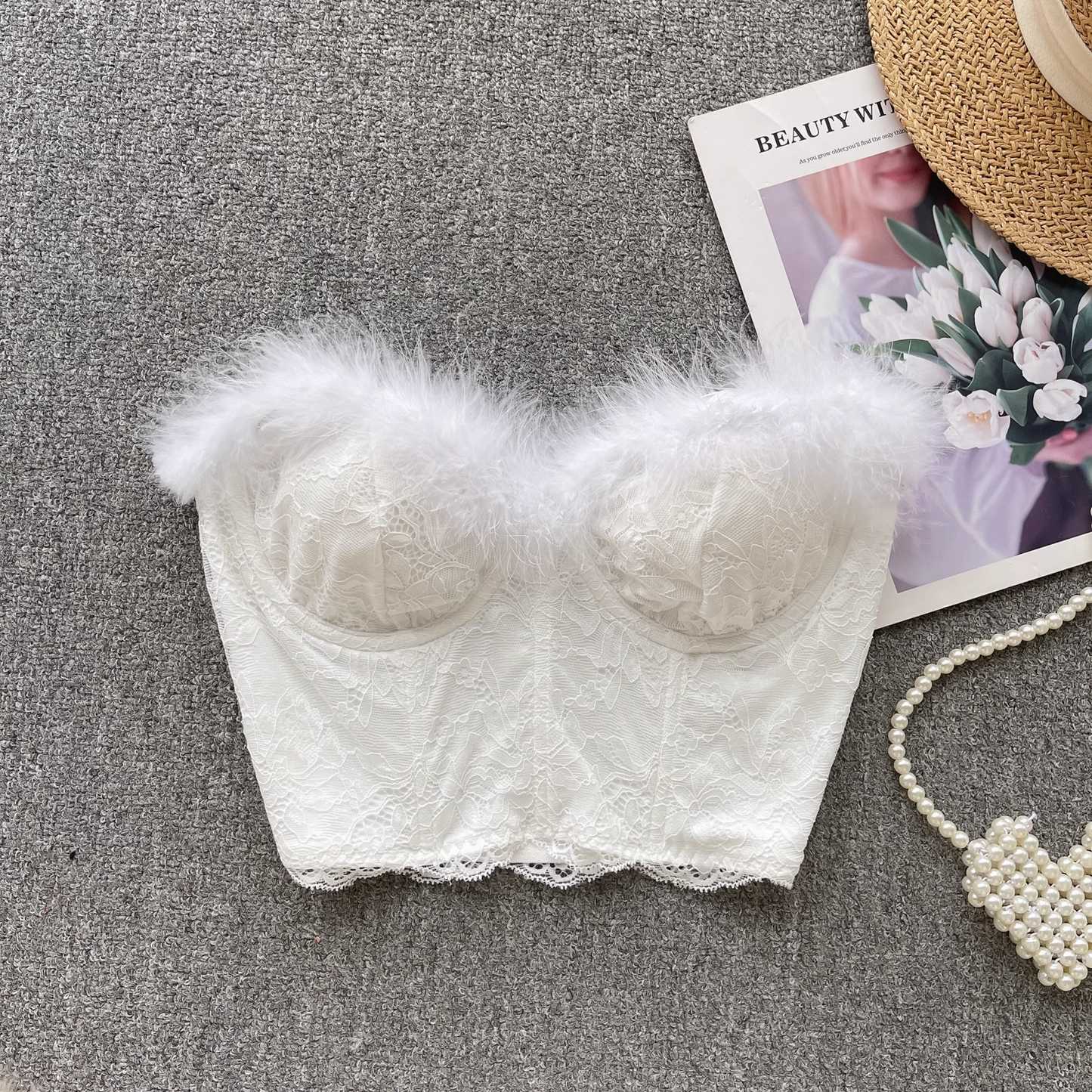Autumn Feather Lace Mesh Design Top YM633