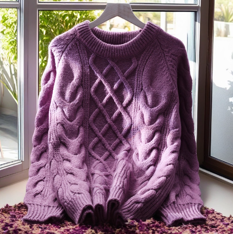 White Thick Cable Pullover Sweater Round Neck Long Sleeve Knitted Sweater YM2380