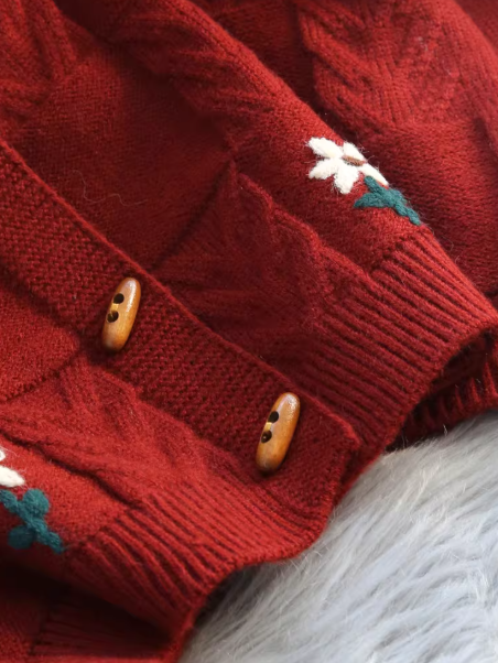 Retro Red Horn Button Sweater Cardigan YM2443