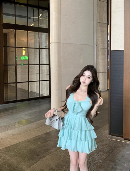 Mint Green Chiffon A Line Vacation Dress Short Birthday Dress Women Dress YM2180