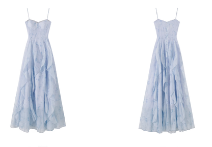 Classy Blue Suspender Party Dress Seaside Holiday Beach Long Dress YM2307