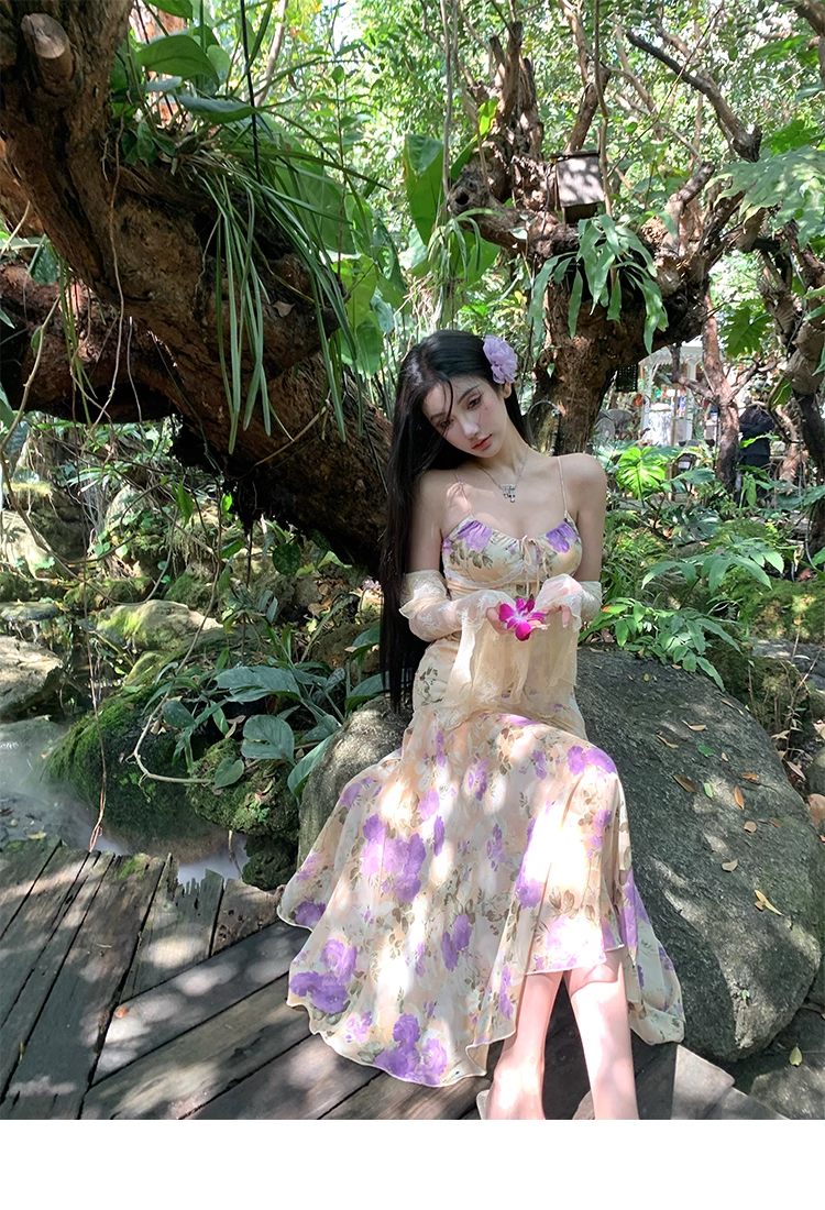 Classy Straps Print Floral Mermaid Prom Dress Long Party Dress YM1989