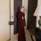 Simple Sheath Burgundy Long Birthday Outfits Party Dress YM1833