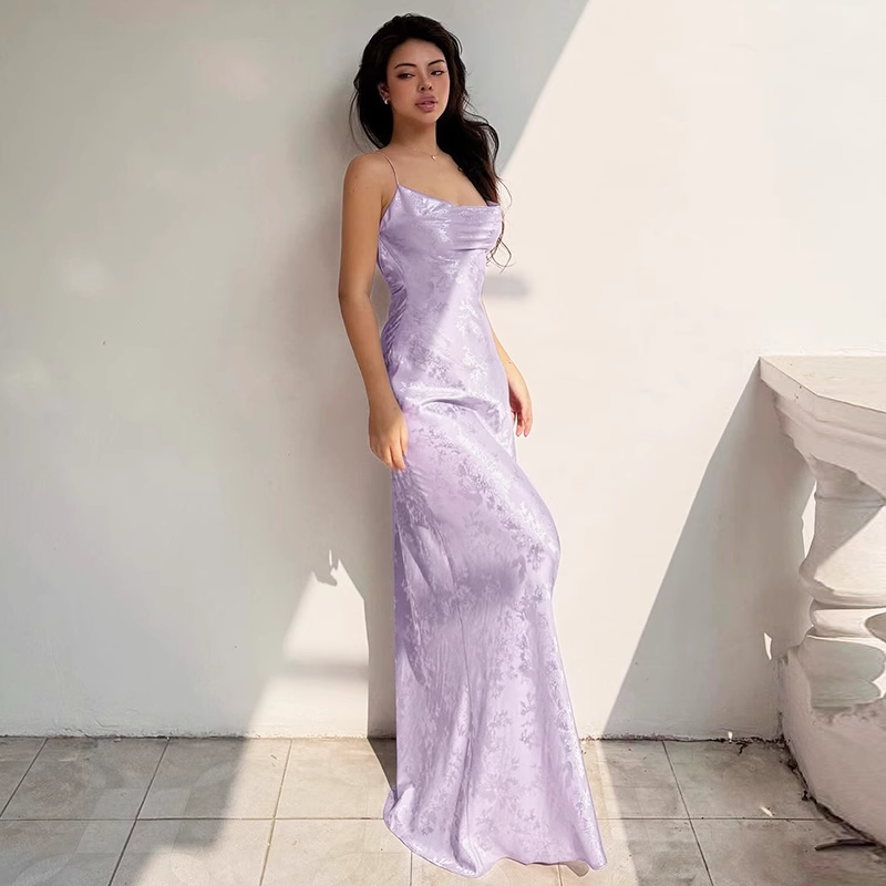 Purple Backless Suspender Dress YM1380