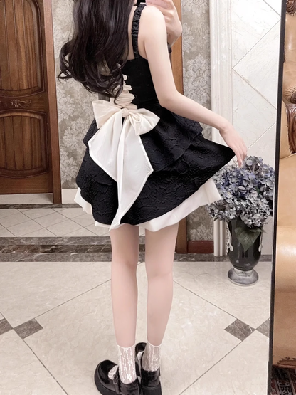 Beautiful Black Bow A Line Vacation Dress Birthday Outfits YM2122