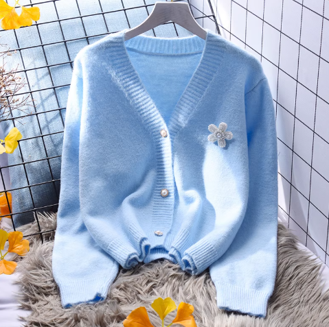Yellow Small Fresh Short Sweater Coat Knitted Cardigan YM2386