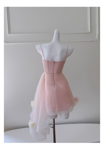 Pink Sexy Suspender Irregular Party Dress Homecoming Dress YM2116