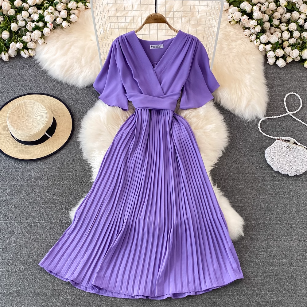 A-line V-neck Short Sleeve Summer Casual Dress,YM190