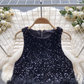 Round neck sleeveless sequined glitter vest for women furry patchwork top YM535