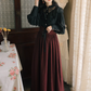 Palace retro long-sleeved lace shirt striped long skirt two-piece dress YM688