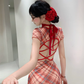 Red Sheath Plaid Hottie Dress,Sexy Backless Long Party Birthday Dress YM1994