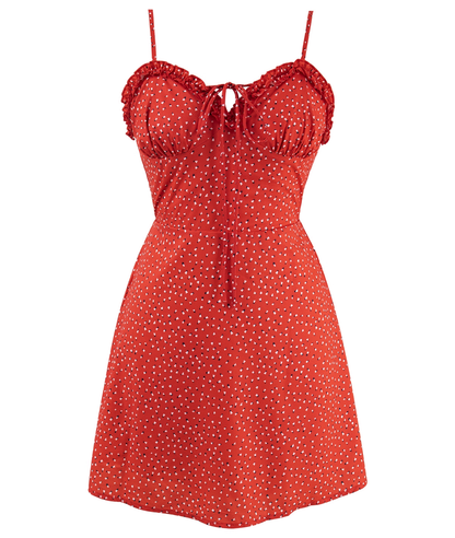Sexy Red Polka Dot Hot Girl Suspender Floral Dress Short Holiday Dress YM2330