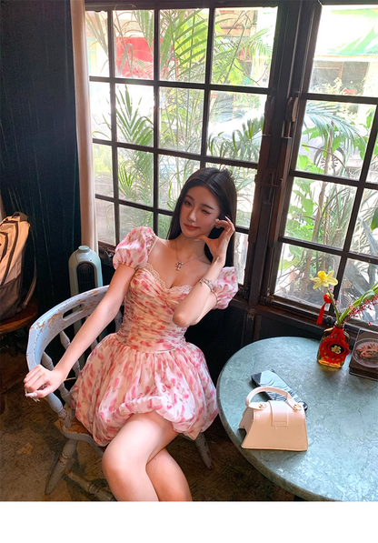 Cute Pink Floral A Line Short Party Prom Dress Birthday Outfits YM2003