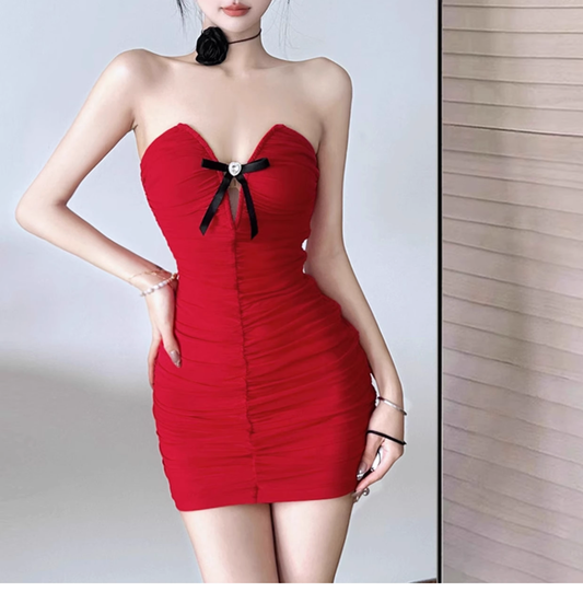 Sexy Strapless Red Sheath Cocktail Dress Short Party Dress YM2196