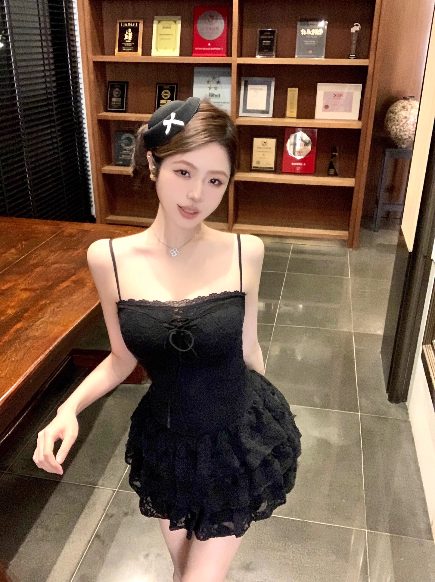 Black Sexy Lace Straps A Line Birthday Outfits Short Vacation Dress YM2190