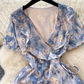 Women's Irregular Ruffled Floral Chiffon Dress ,YM121