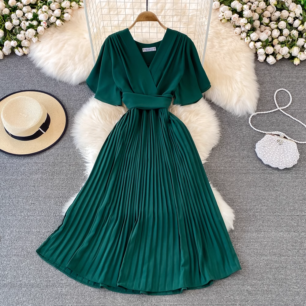 A-line V-neck Short Sleeve Summer Casual Dress,YM190
