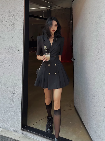 Preppy suit dress pleated dress YM1944