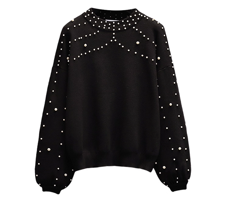 Black Heavily Hand-Beaded Sweater, Slimming And Age-reducing Sweater YM2290