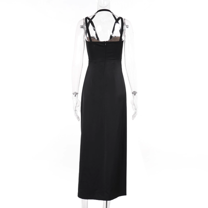 Black Sexy Lace Stitching Suspender Holiday Dress Long Birthday Dress YM2228