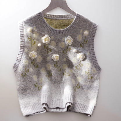 Short Round Neck Autumn New Gray Knitted Sweater Vest YM2355