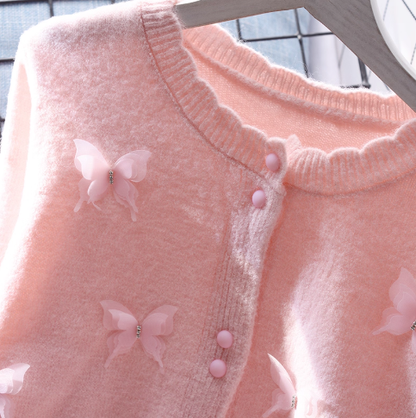 Pink Butterfly Sweater Jacket Sweet Long Sleeve Knitted Cardigan YM2376