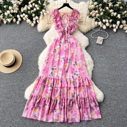 women's v neck printed dress YM1472
