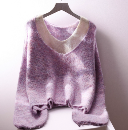 Purple Gentle Style Fake Two-piece Pullover Sweater Women's Loose New Korean Style Ladies Knitted Sweater YM2349