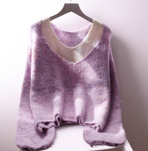 Purple Gentle Style Fake Two-piece Pullover Sweater Women's Loose New Korean Style Ladies Knitted Sweater YM2349