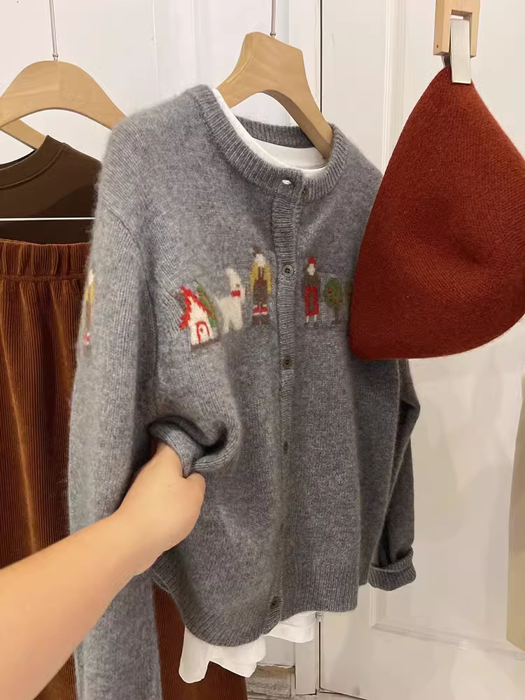 Cartoon print sweater cardigan YM1897