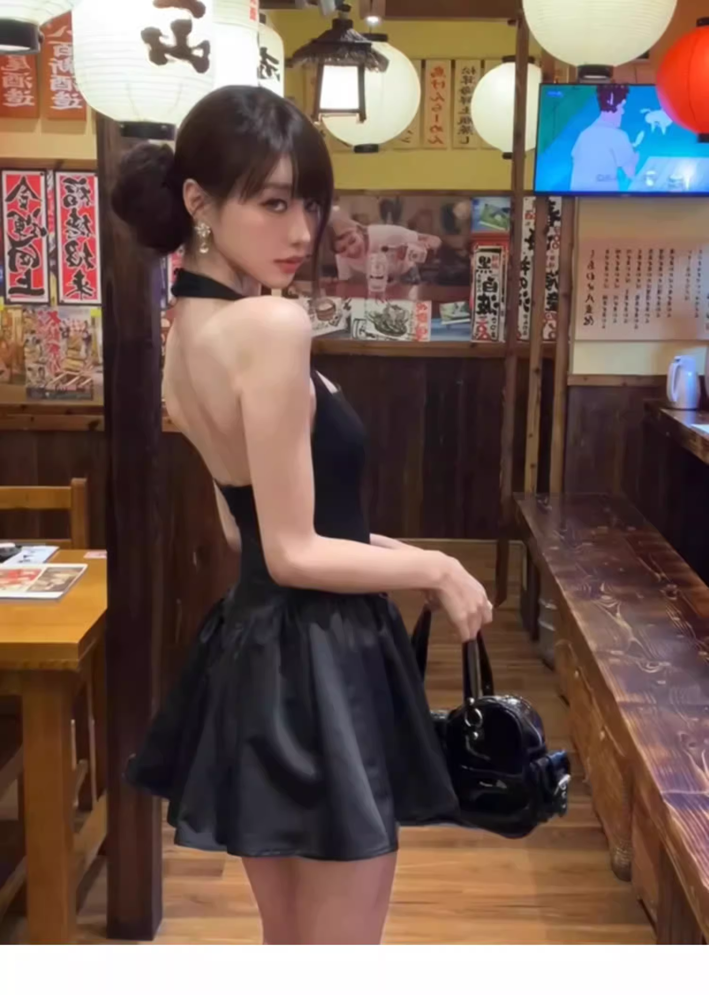 Sexy Strapless Halter Neck Birthday Dress, Backless Black Fitted Waist Short Party Dress YM2415