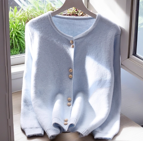 Yellow Round Neck Sweater Jacket Women's Autumn New Short Slim Knitted Cardigan YM2356