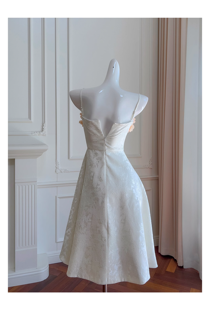 Sexy Suspender Flower Strapless Birthday Dress Jacquard Irregular Banquet Dress YM2120