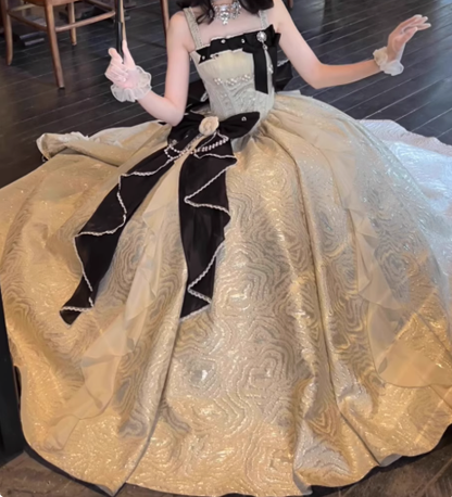 Beautiful Champagne Long Evening Dress Birthday Party Dress Lolita Dress YM2154