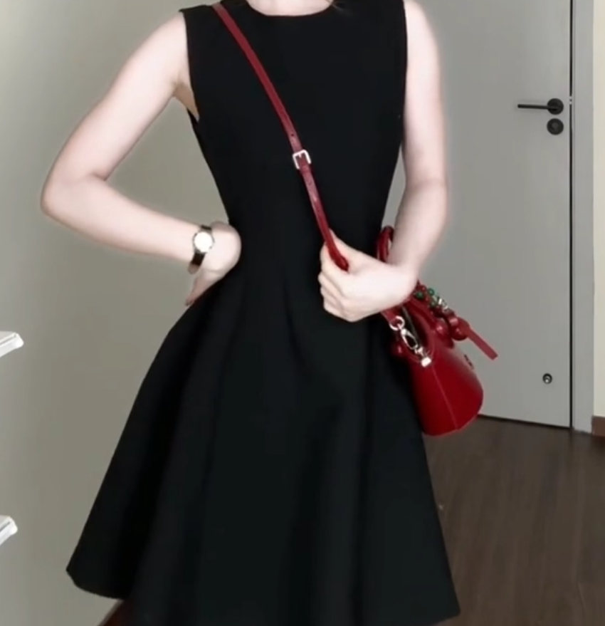 Simple Sleeveless Black A-Line Short Dress Vacation Dress YM2165