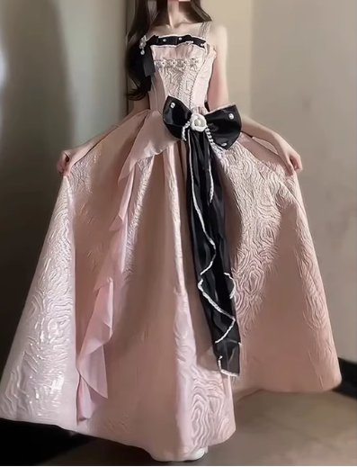 Charming Silver Gray Long Evening Dress Lolita Birthday Party Dress YM2141